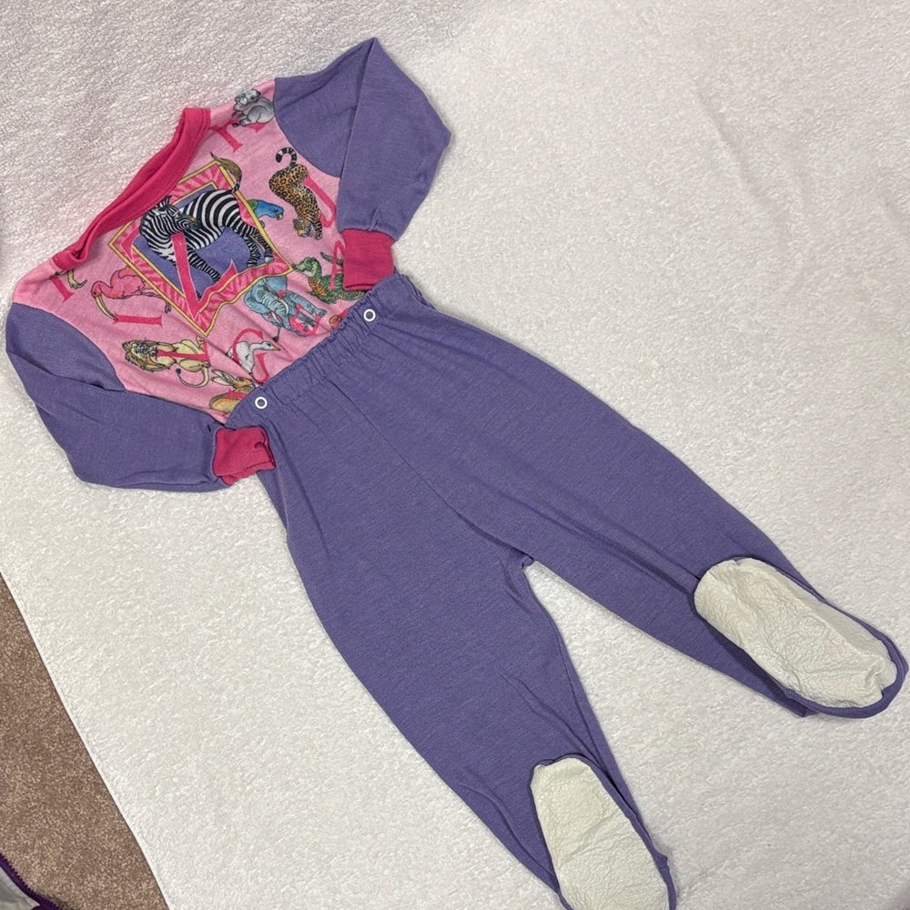 Vintage gerber snap waist zoo animal footie pajama set girls 4t